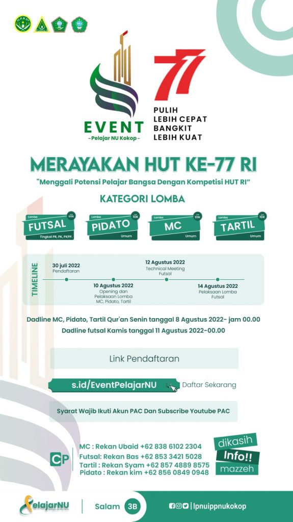 Meriahkan Hut Ri Ke Ipnu Ippnu Kokop Bakal Adakan Event Pelajar Pac Ipnu Ippnu Kokop